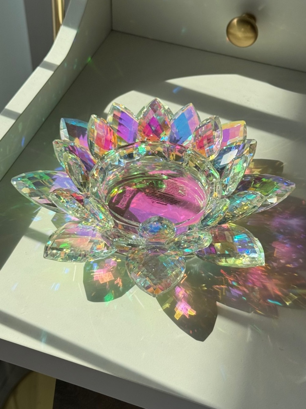 Iridescent Glass Lotus Candle Holder Rainbow Crystal Style Decor ✨